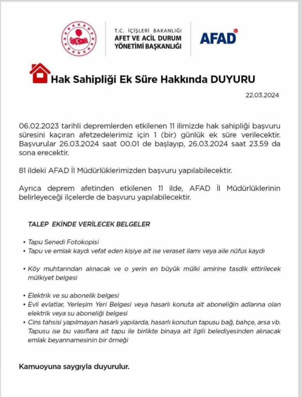 afad ek süre